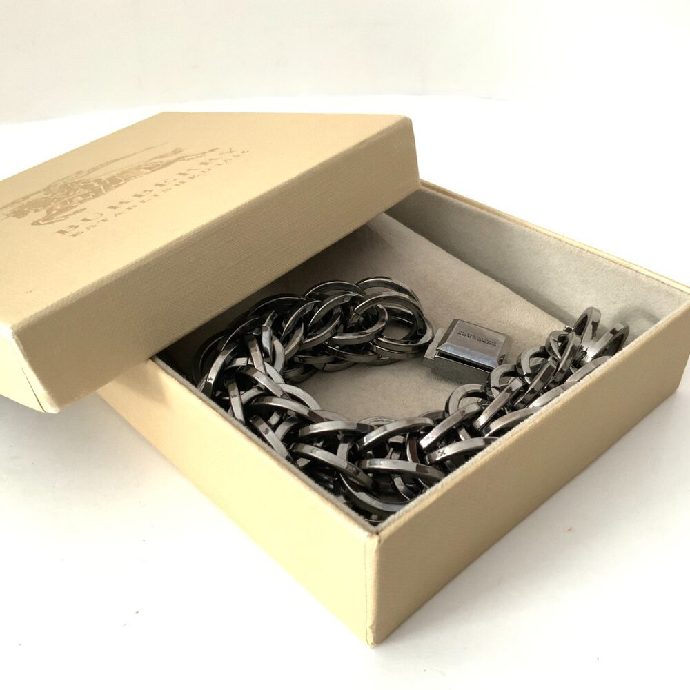 BURBERRY LARGE FANCY STAINLESS CHAIN LINK BRACELET ESTABLISHED 1856 UNISEX